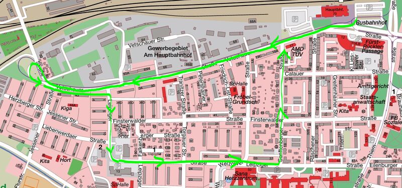 Fahrroute des Rettungsbusses