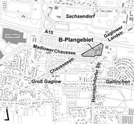Geltungsbereich Bebauungsplan Baugebiet an der Madlower Chaussee/Autohaus Schulze