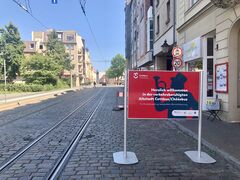 "Herzlich willkommen in der verkehrsberuhigten Altstadt Cottbus/Chóśebuz"